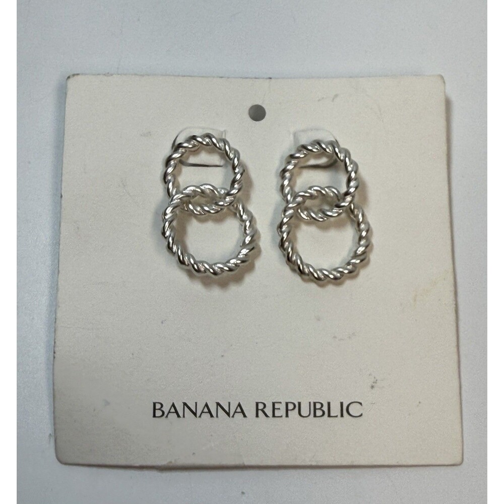 Banana Republic Silver Tone Dangle Twisted Double Hoop Earrings New
